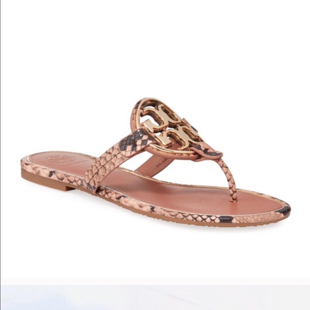 New Tory burch Metal Miller snake skin sandal